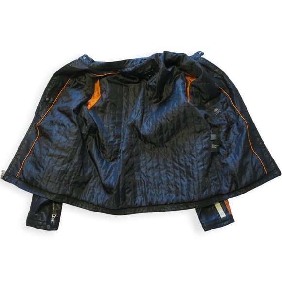 Wilson's Cycle Y2K Men’s Black Cafe Striped Racer Faux Leather Motorcycle Jacket - Picture 4 of 7